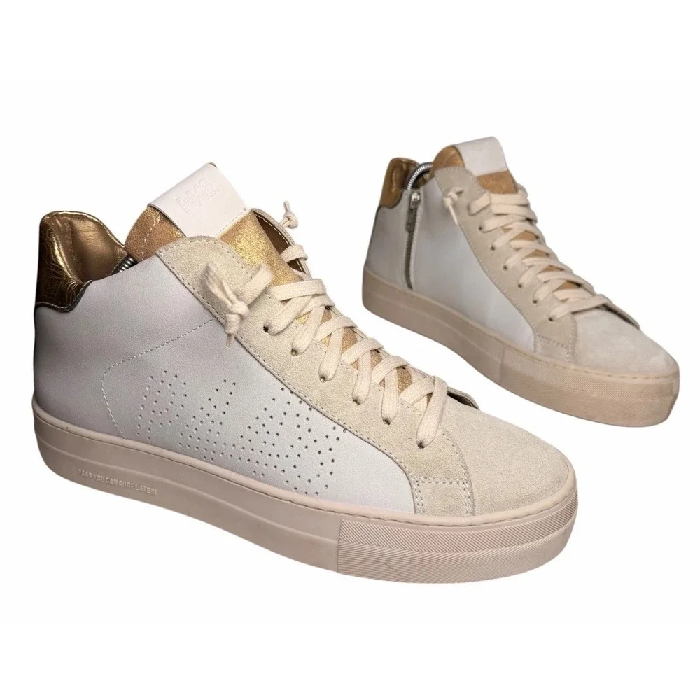 P448 Thea Mid Millennium White Gold Leather Platform Sneakers EU 40 US 9.5 - Picture 11 of 12
